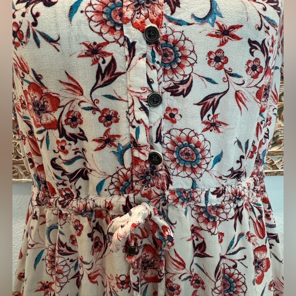 Knox Rose Pale Pink Floral Babydoll Flowy Mini Dress w/ Tie Cinch Waistband - Picture 5 of 14